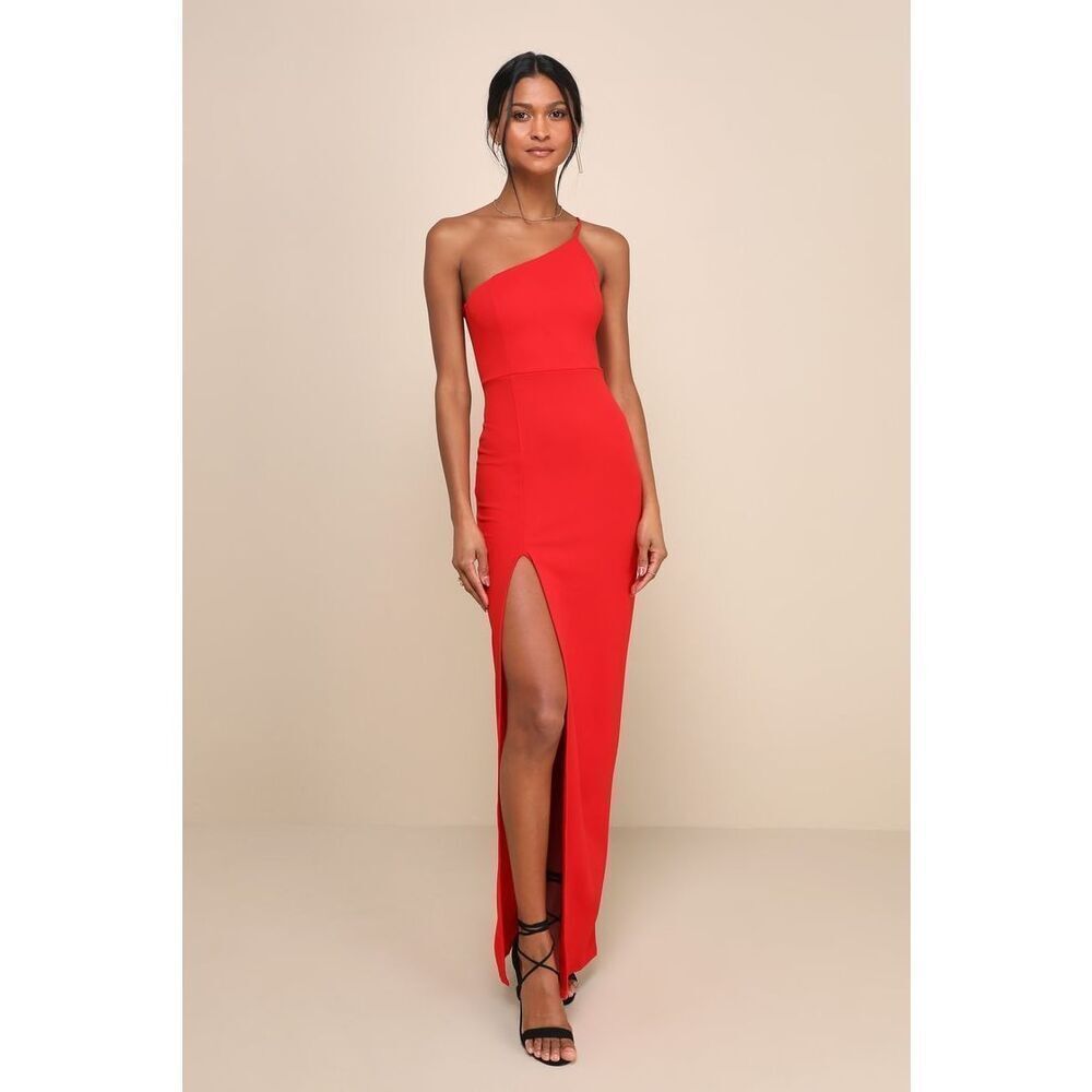 Lulus Keeper of My Heart Red One-Shoulder Maxi Dress Size S NWT